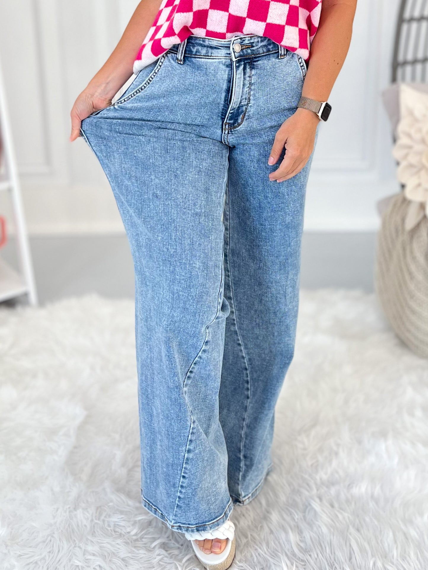 Game On - Judy Blue Stone Wash Retro Wide Leg Jean