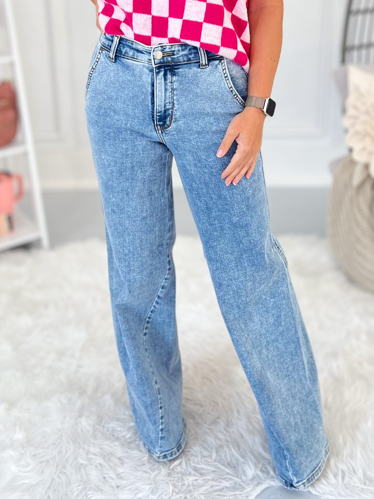 Game On - Judy Blue Stone Wash Retro Wide Leg Jean