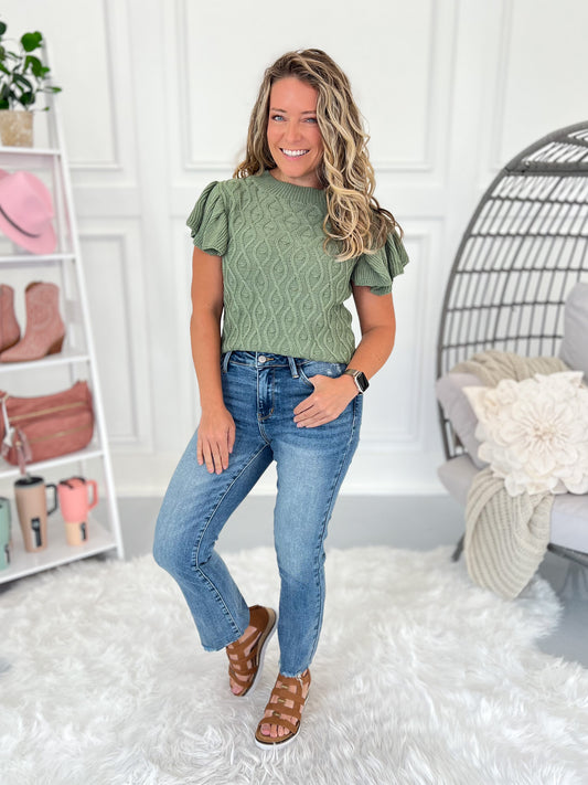 Off The Clock - Judy Blue Vintage Wash Kick Flare Jean