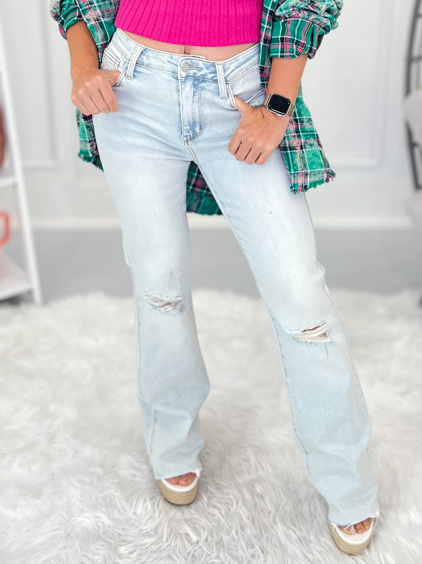 Lighten Up - Judy Blue Distressed Bootcut Jeans