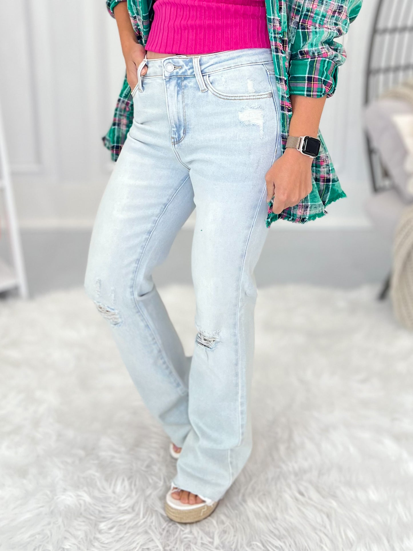 Lighten Up - Judy Blue Distressed Bootcut Jeans