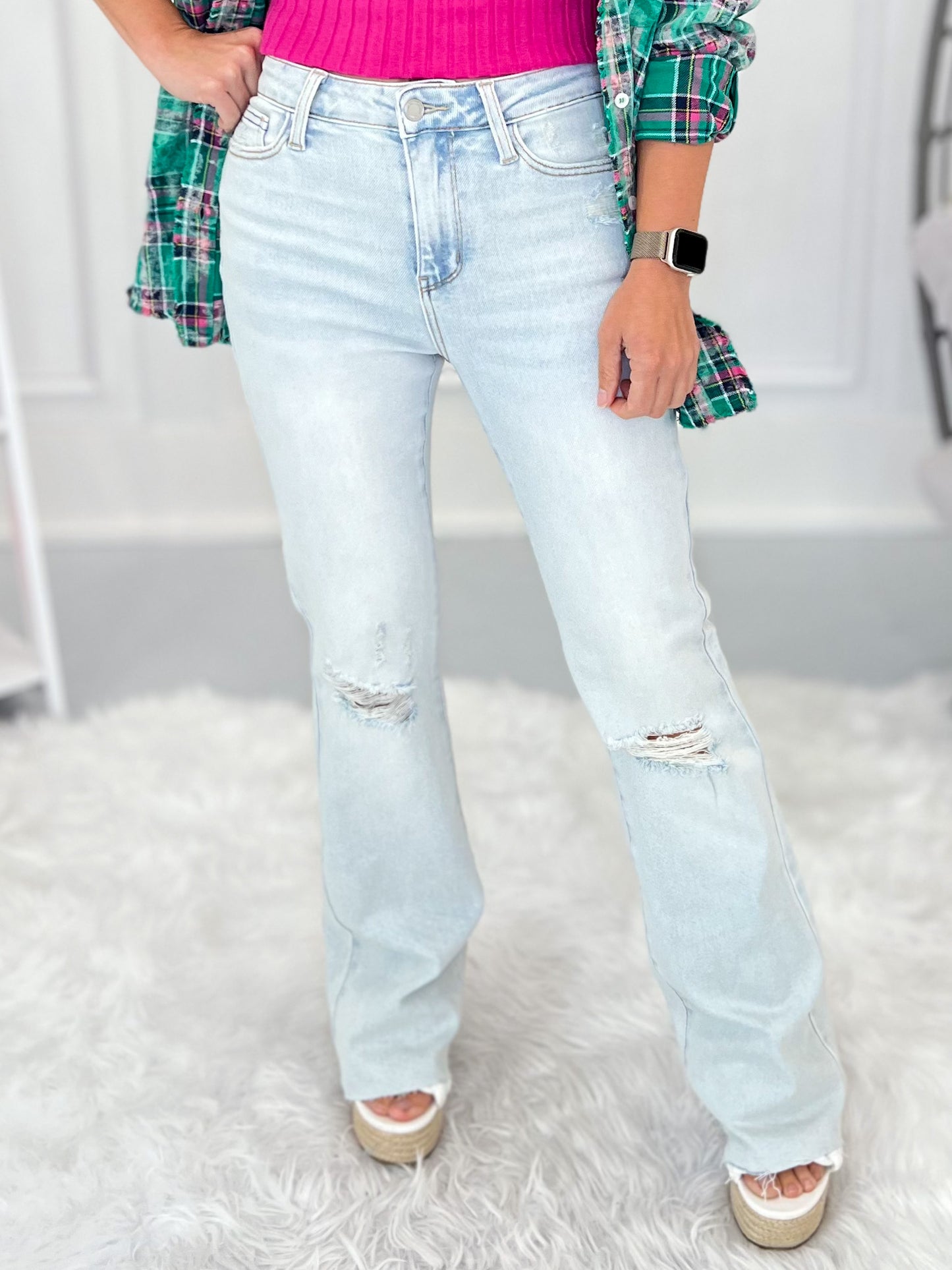 Lighten Up - Judy Blue Distressed Bootcut Jeans