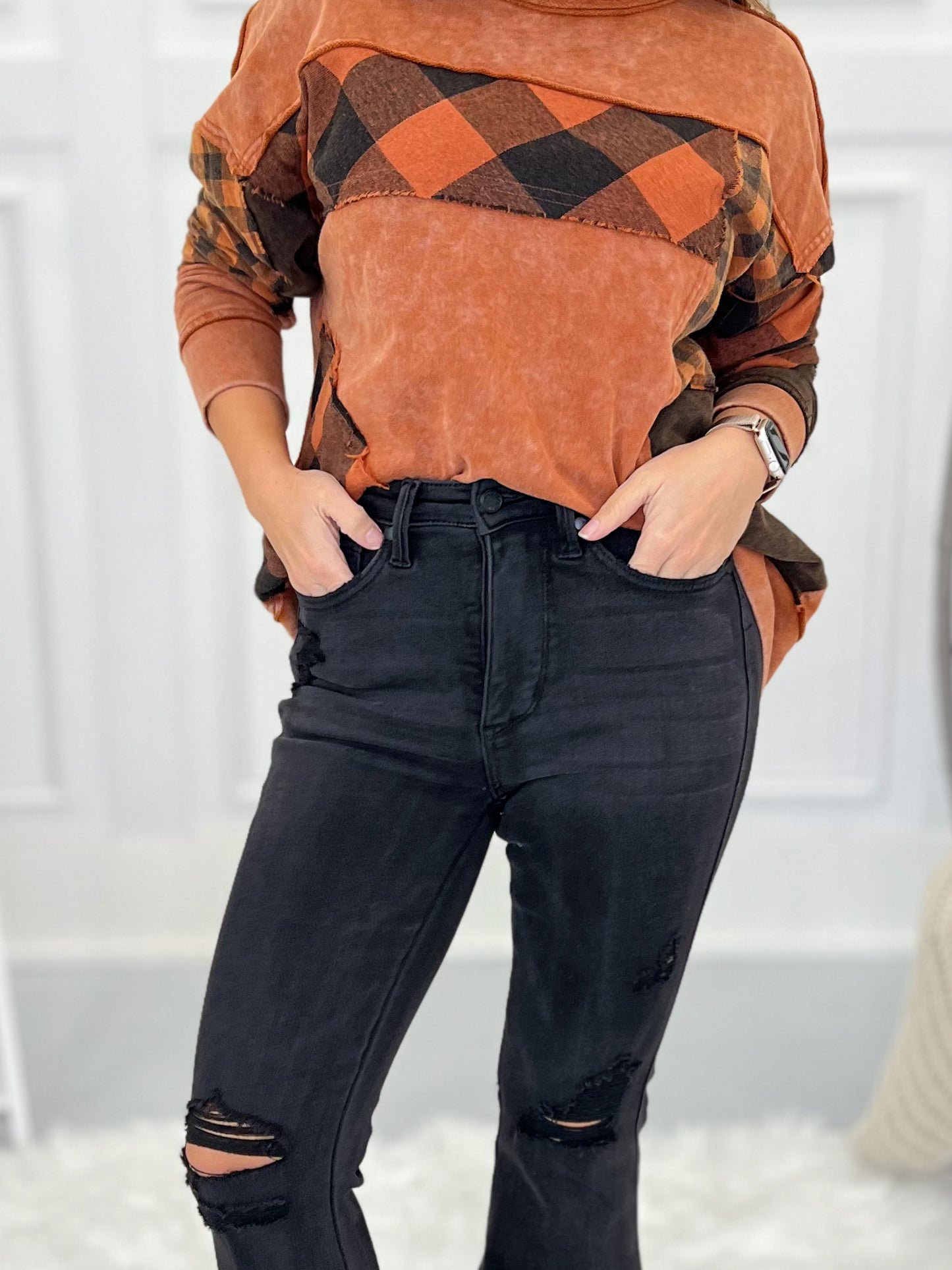 Judy Blue Tummy Control Destroyed Black Flare Jeans - Final Sale
