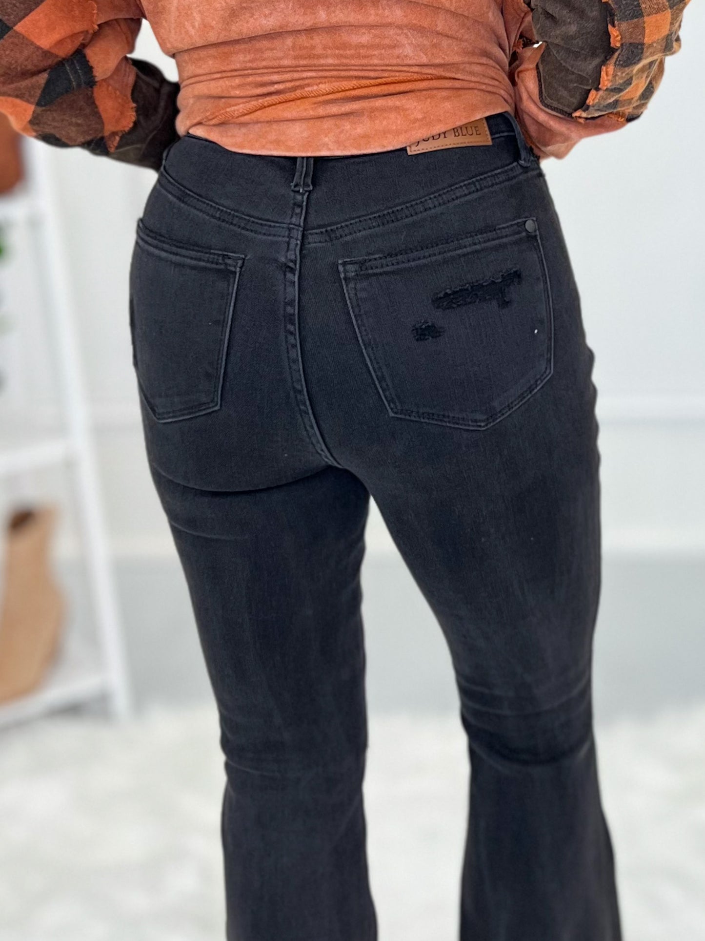 Judy Blue Tummy Control Destroyed Black Flare Jeans - Final Sale