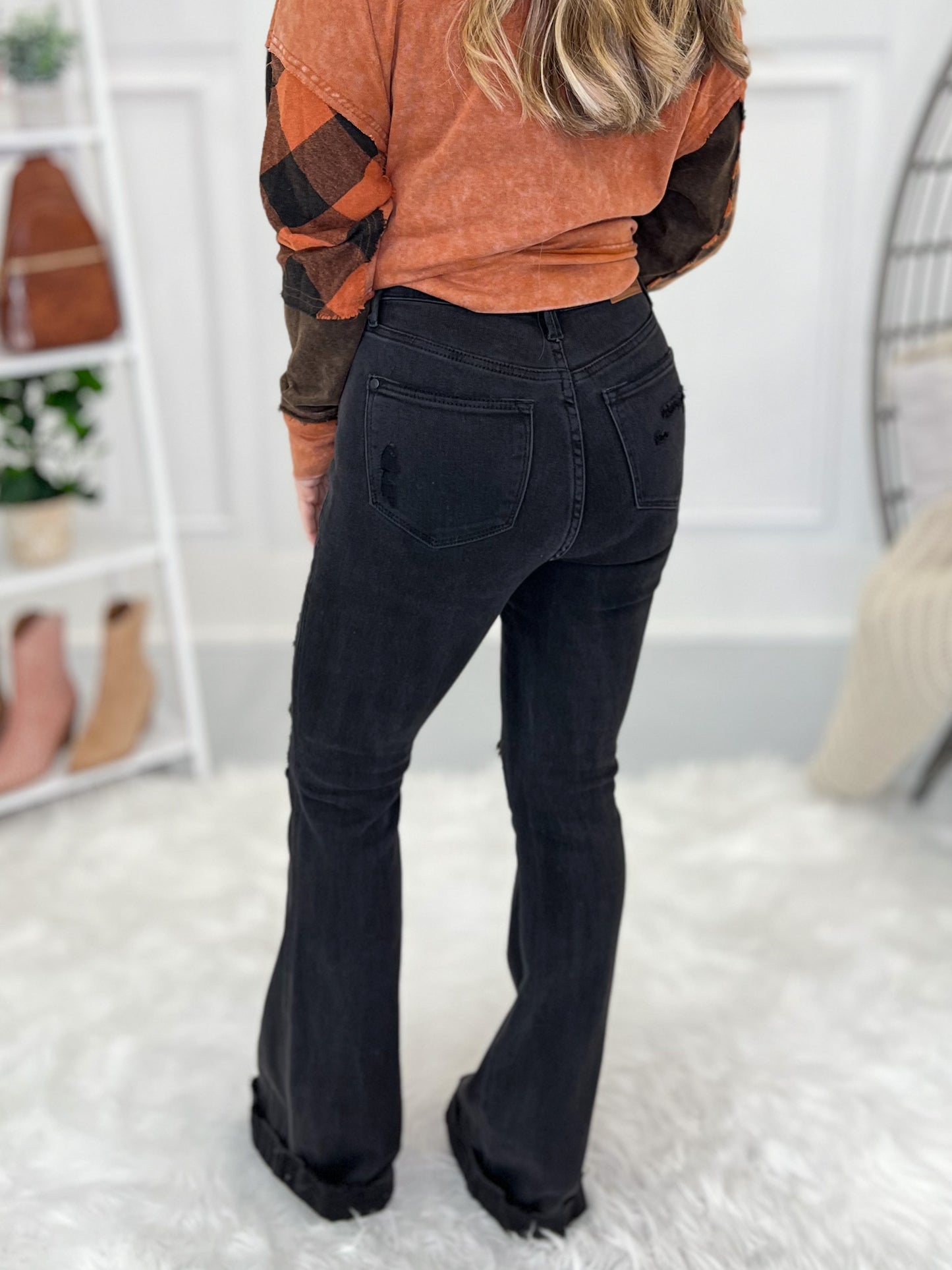 Judy Blue Tummy Control Destroyed Black Flare Jeans - Final Sale