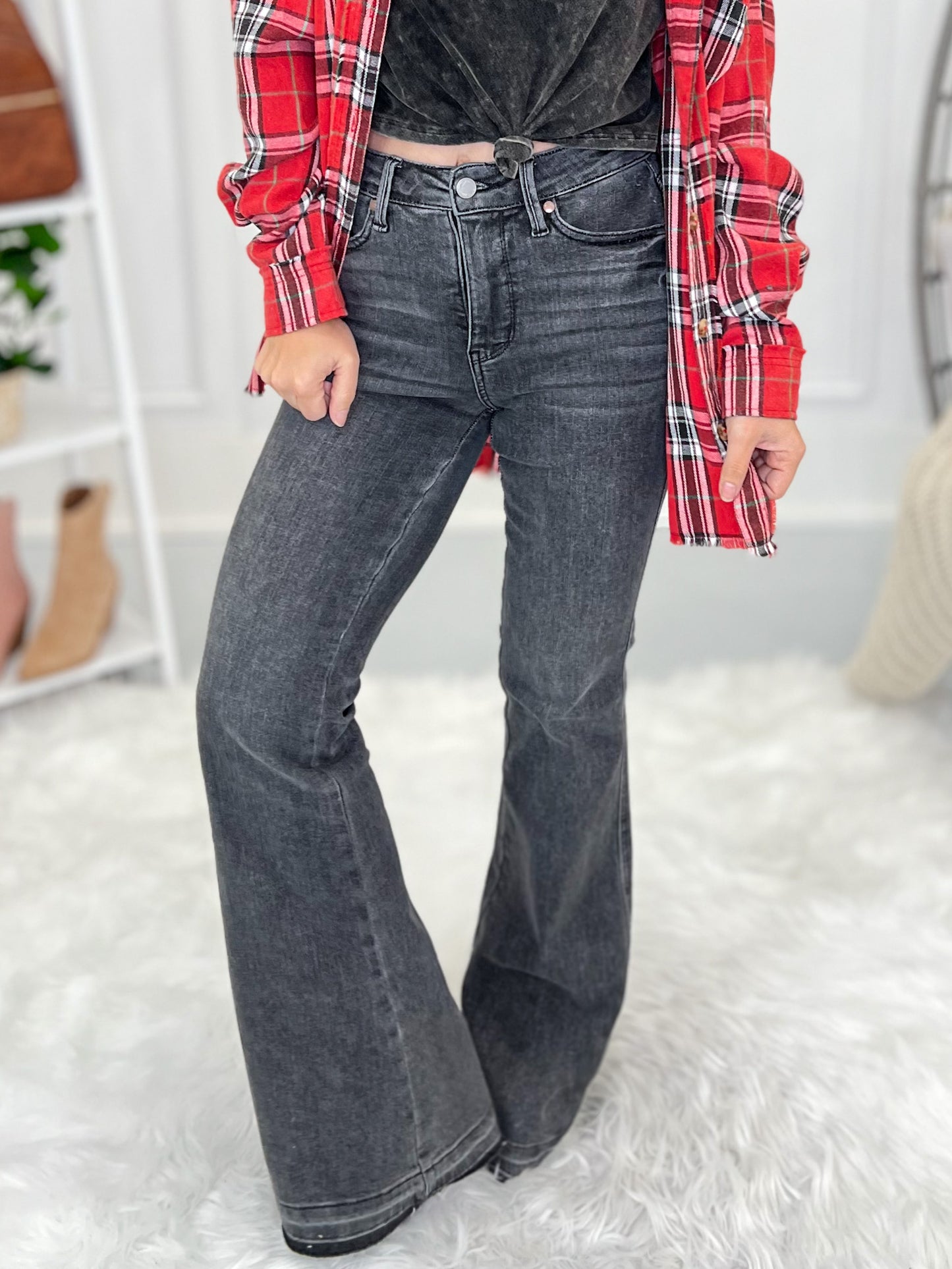 Double Dipped - Judy Blue Shadow Hem Flare Jeans