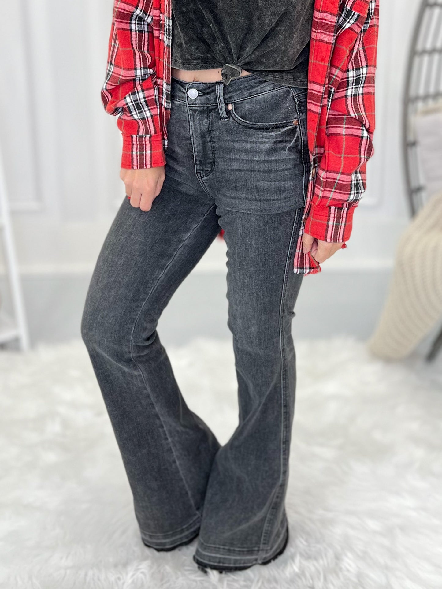 Double Dipped - Judy Blue Shadow Hem Flare Jeans