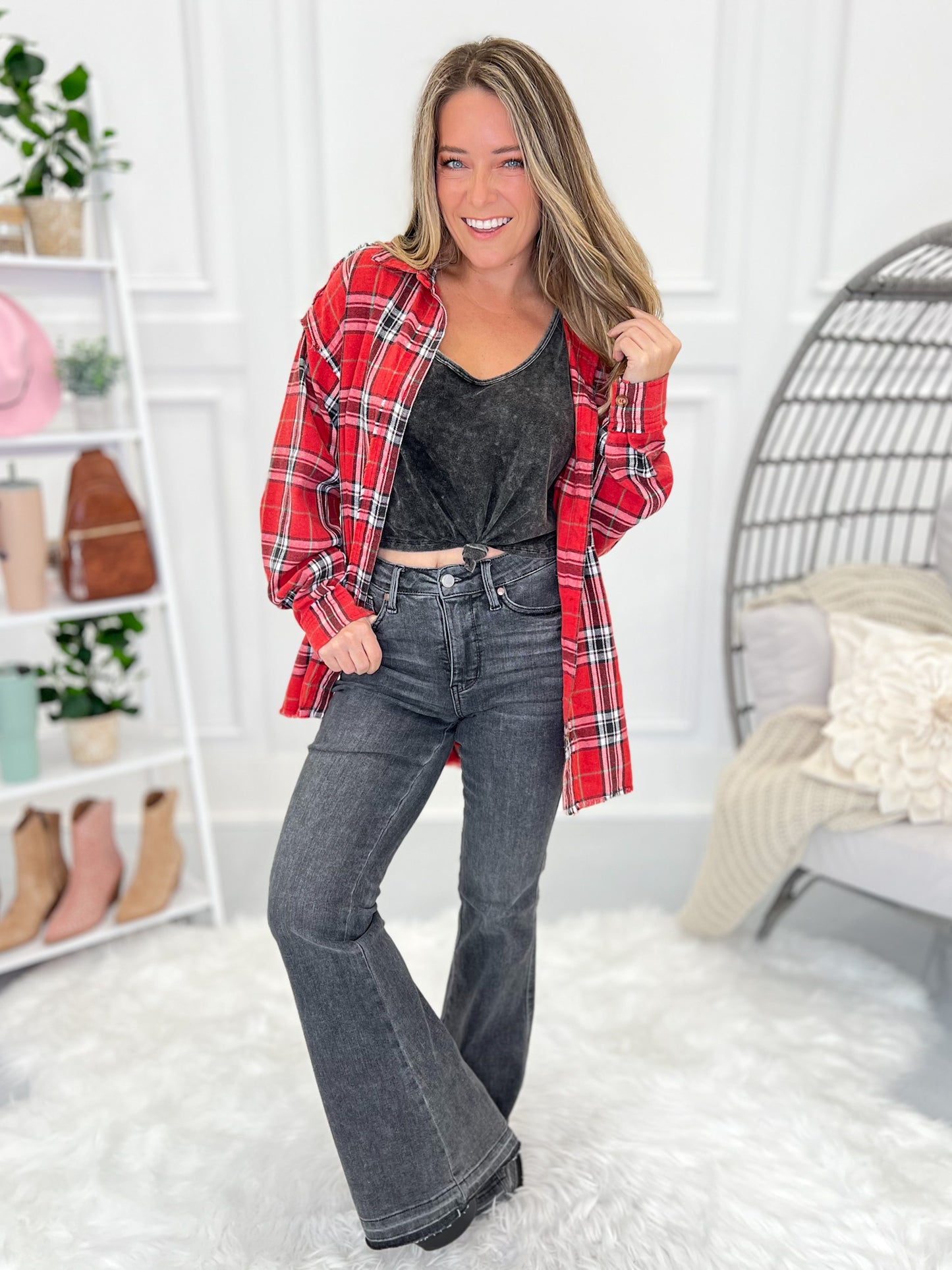 Double Dipped - Judy Blue Shadow Hem Flare Jeans