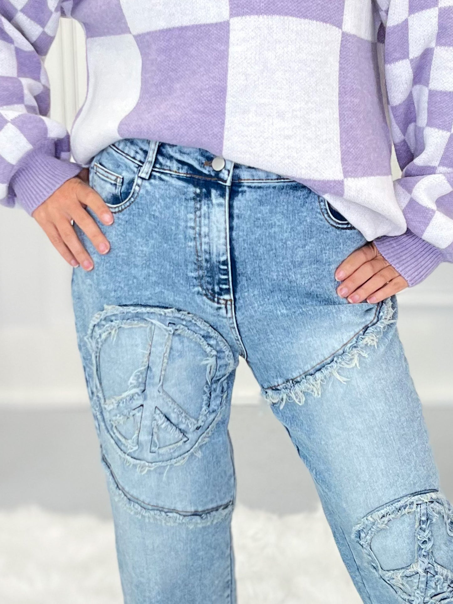Good Vibes Only Embroidered Denim Pants