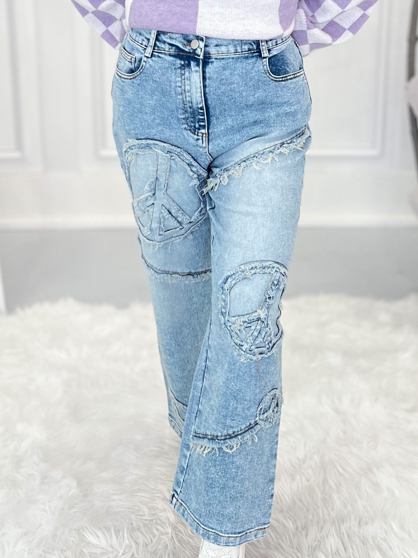 Good Vibes Only Embroidered Denim Pants