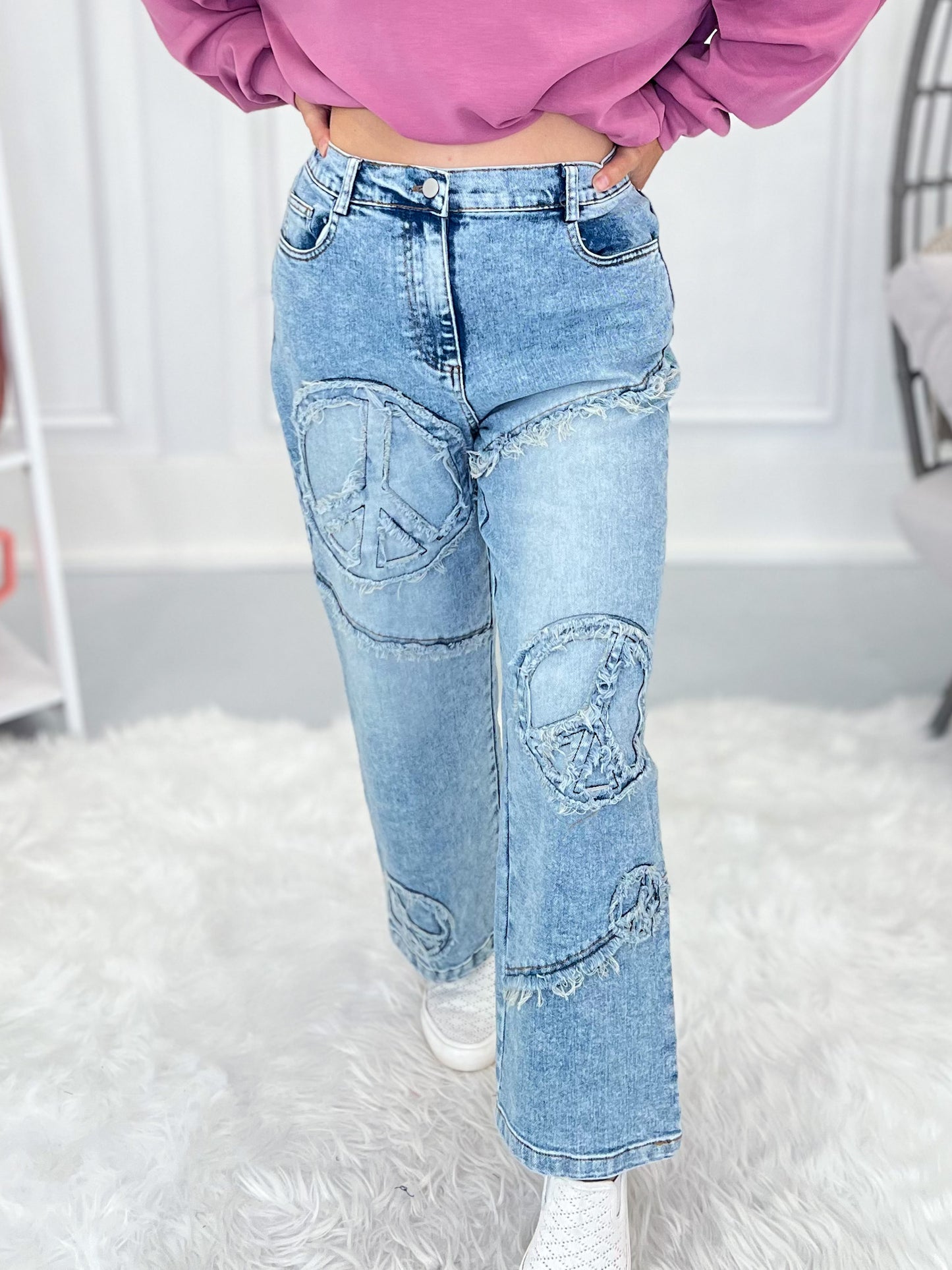 Good Vibes Only Embroidered Denim Pants