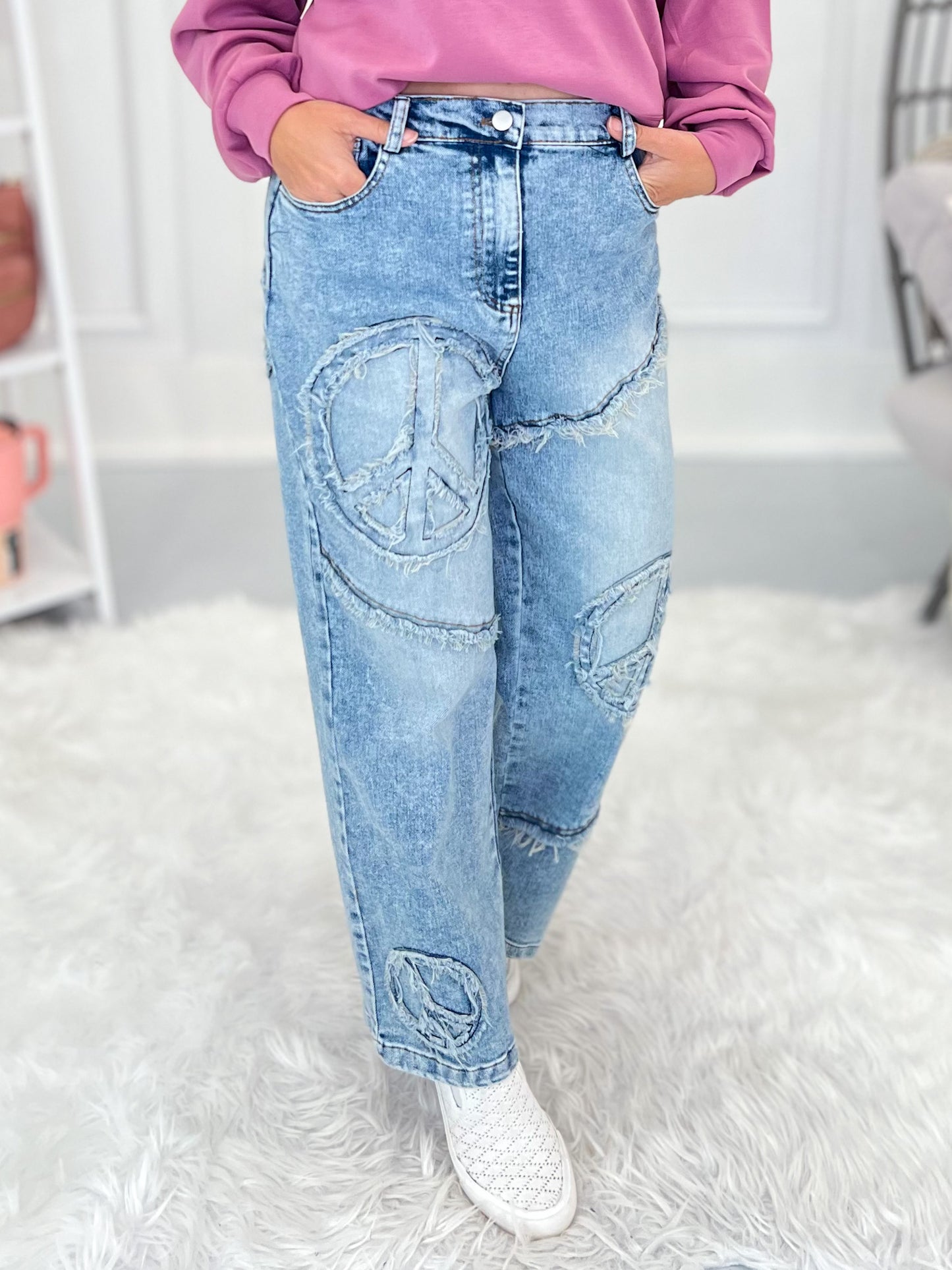 Good Vibes Only Embroidered Denim Pants