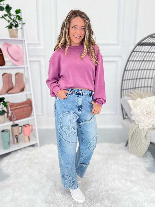 Good Vibes Only Embroidered Denim Pants