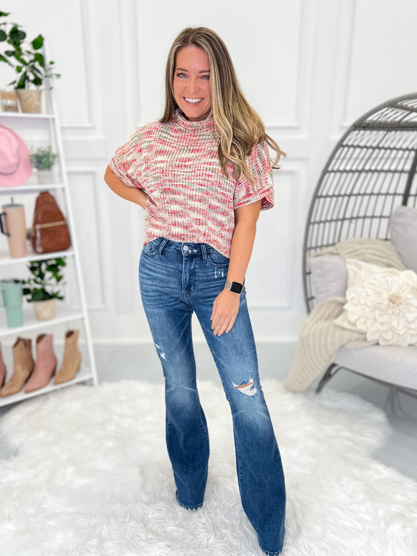 Head Over Heels - Judy Blue Distressed Flare Jeans