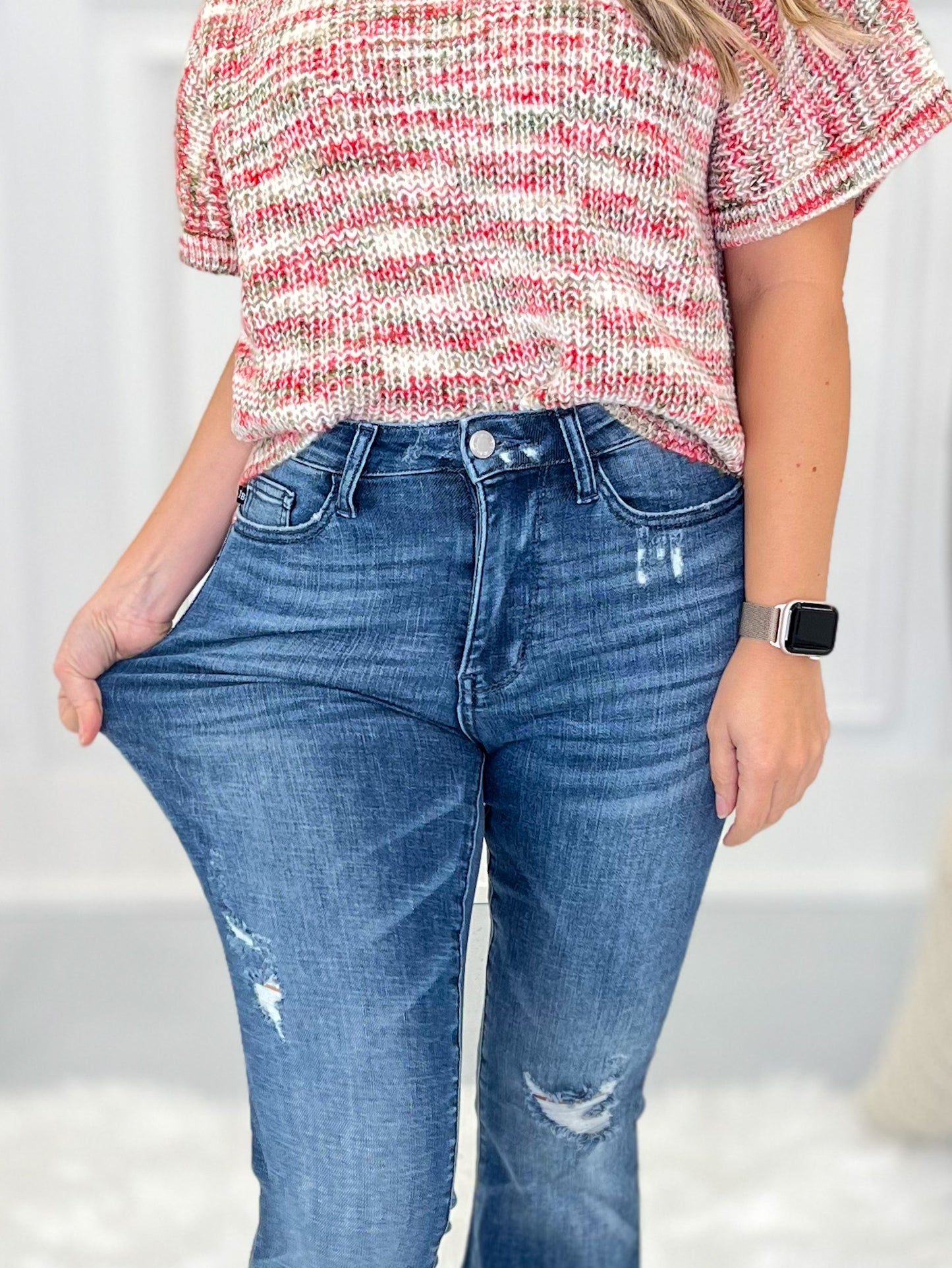 Head Over Heels - Judy Blue Distressed Flare Jeans