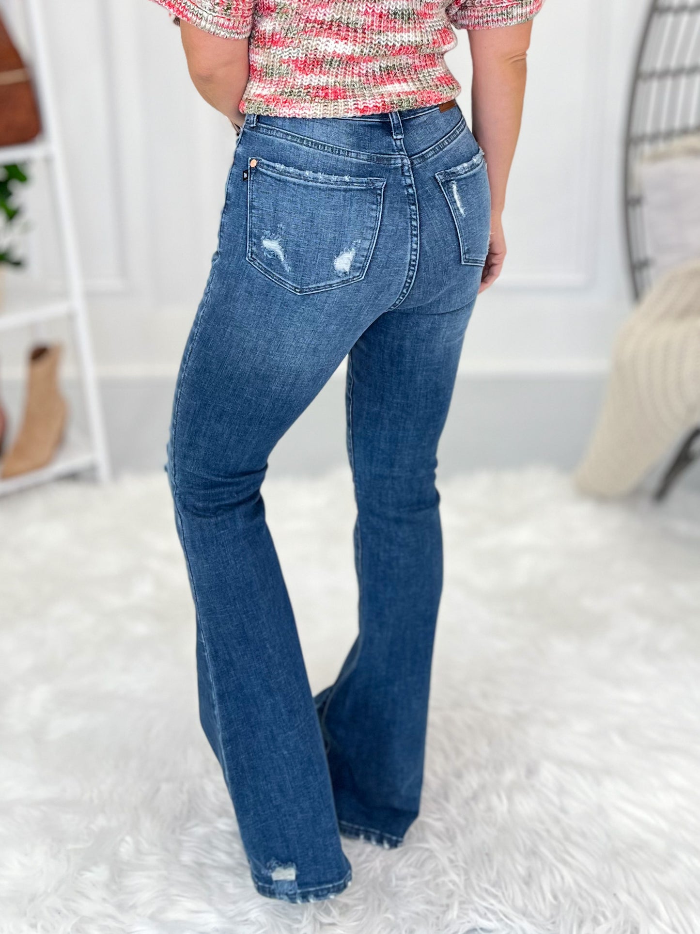 Head Over Heels - Judy Blue Distressed Flare Jeans