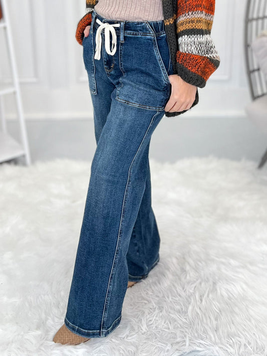 Funkytown - Judy Blue Drawstring Wide Leg Jeans