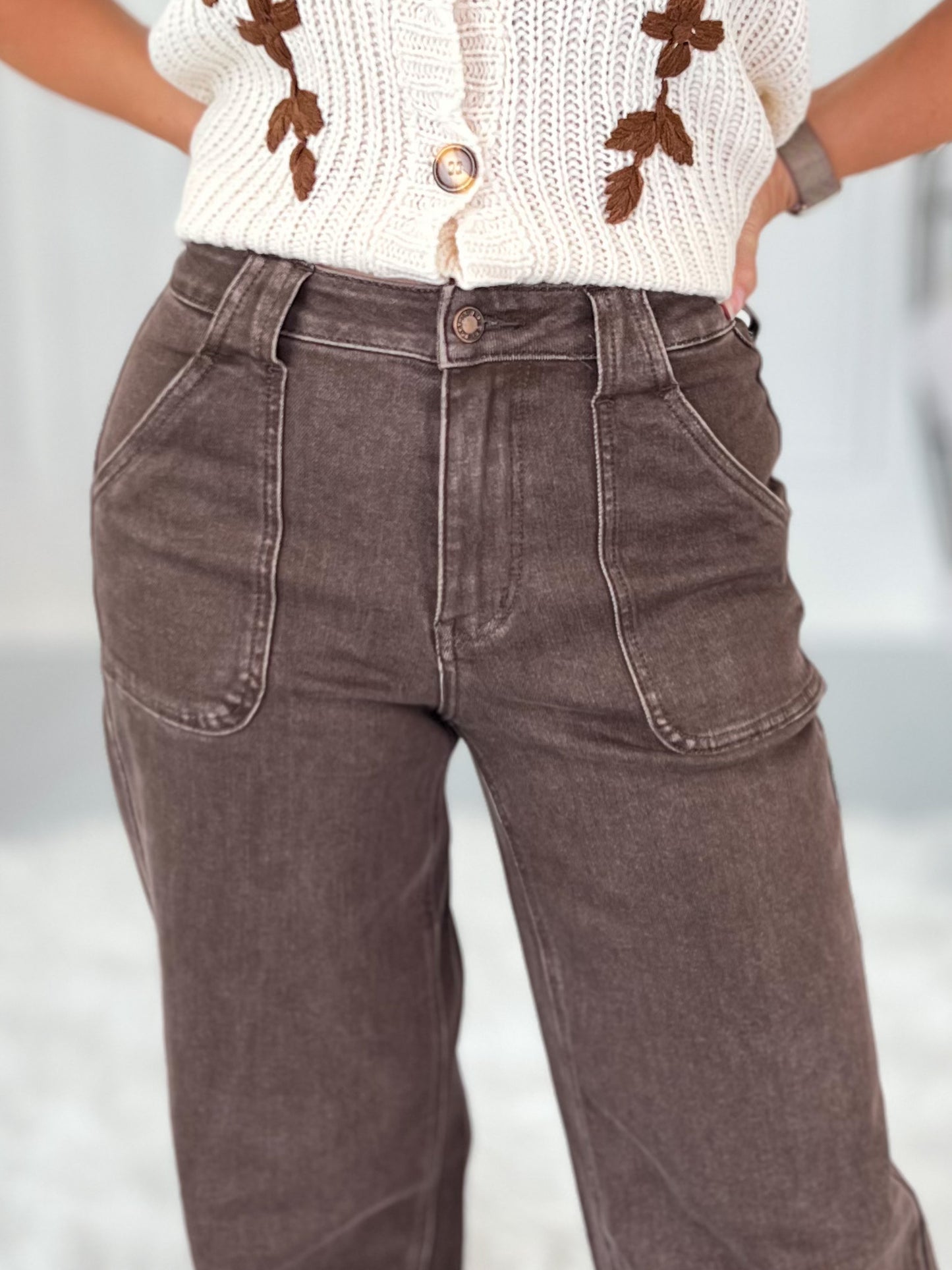 Coffee Break - Judy Blue Mocha Dyed Retro Wide Leg Jean