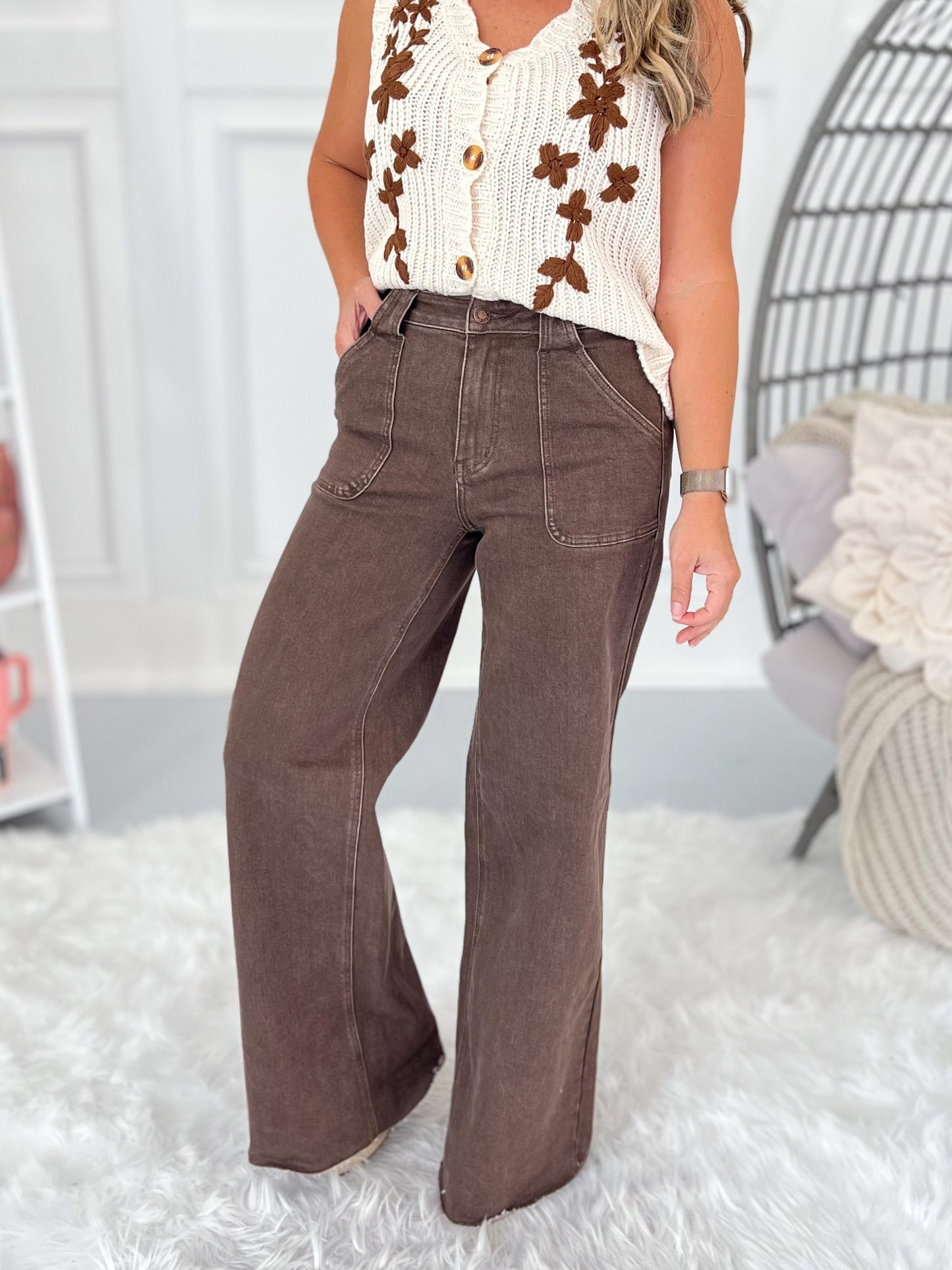 Coffee Break - Judy Blue Mocha Dyed Retro Wide Leg Jean