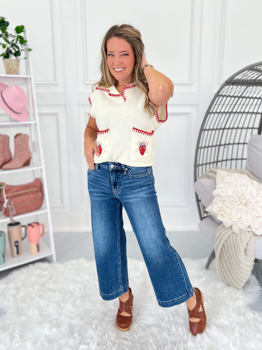 Top Of The Crop - Judy Blue Wide Leg Cropped Trouser