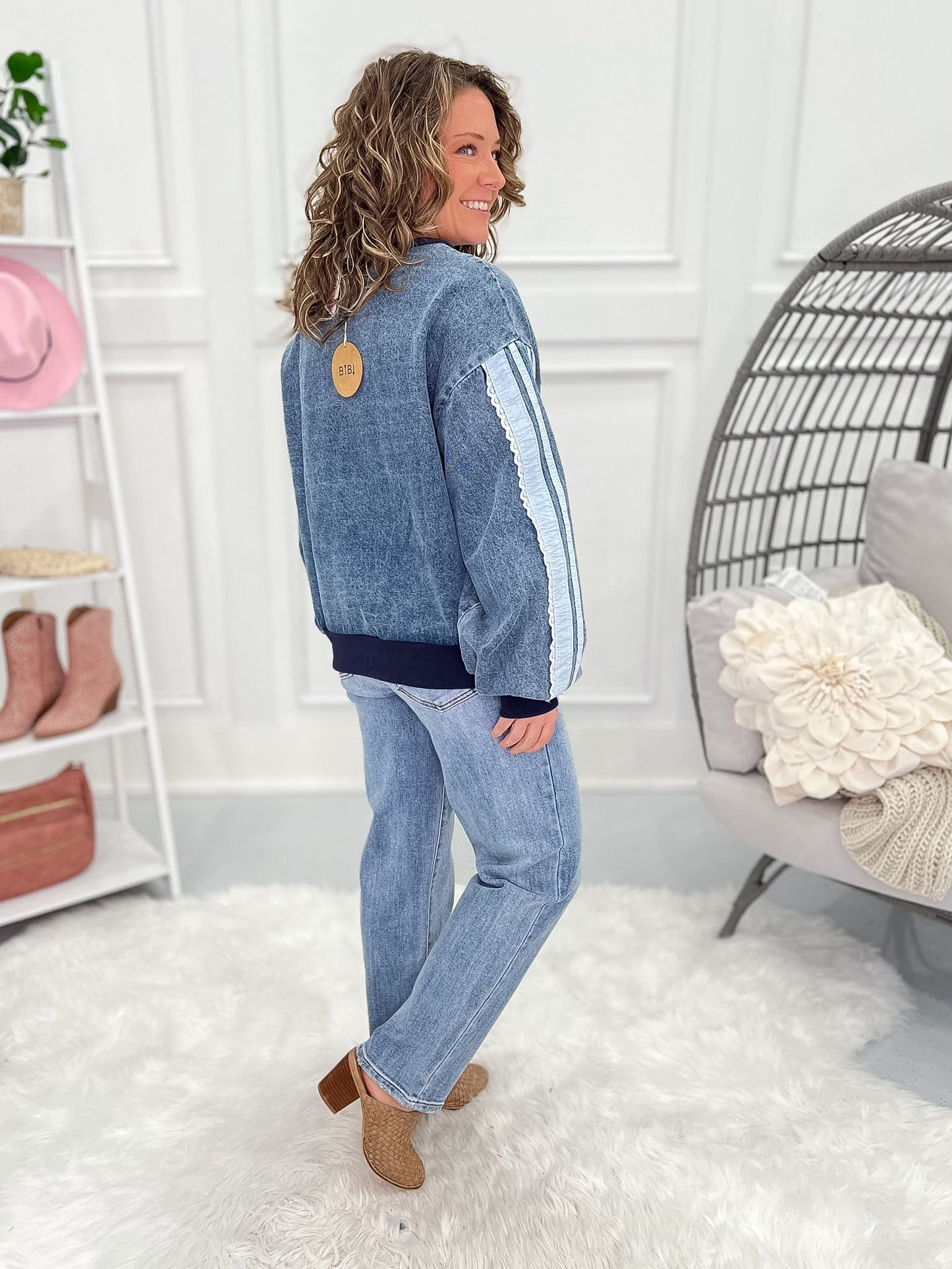 Time And Lace Denim Top