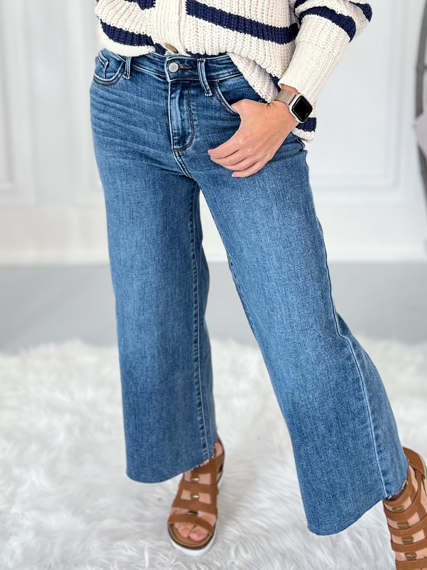 Fray Spirit - Judy Blue Raw Hem Cropped Wide Leg Jean