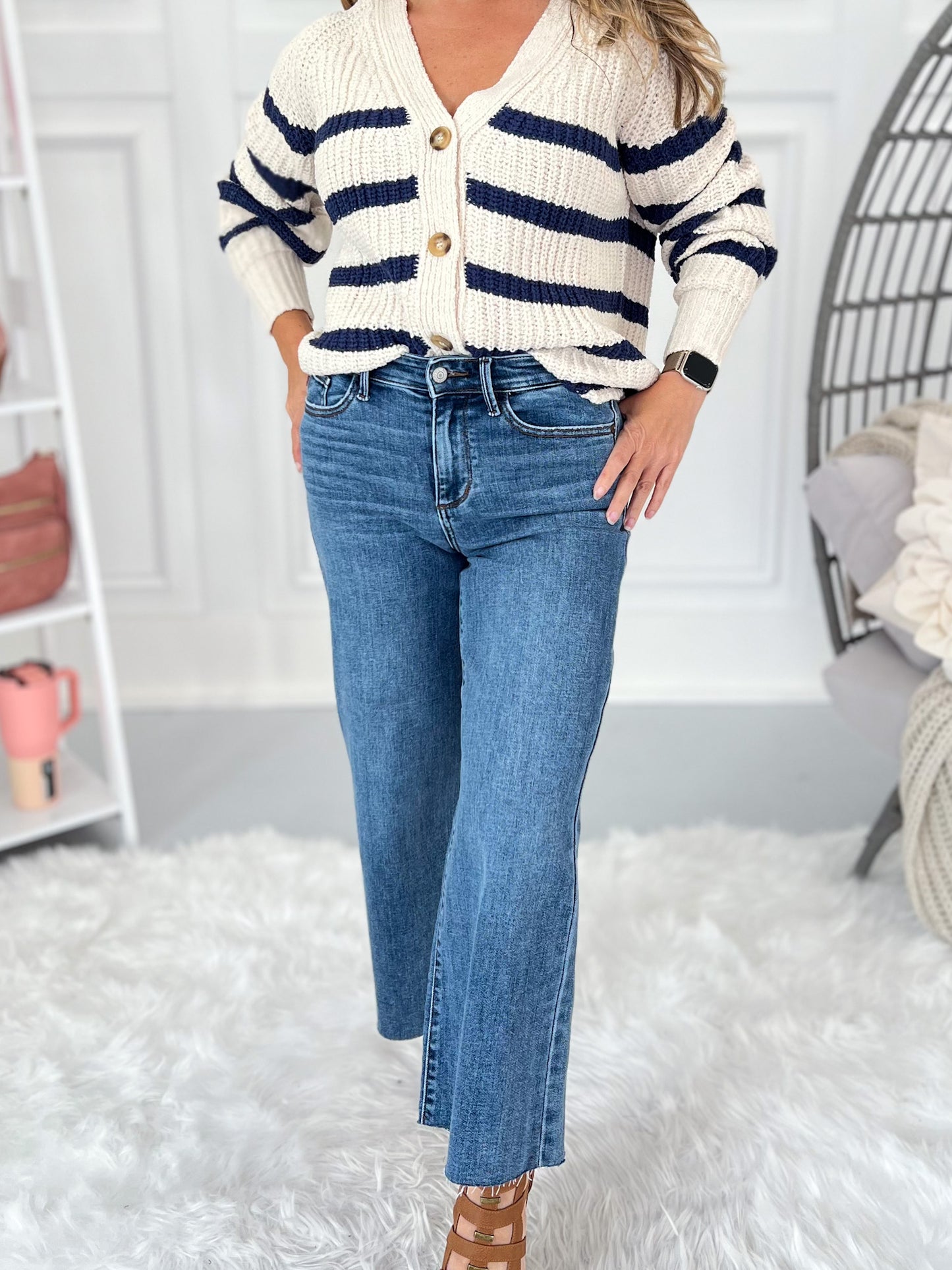 Fray Spirit - Judy Blue Raw Hem Cropped Wide Leg Jean