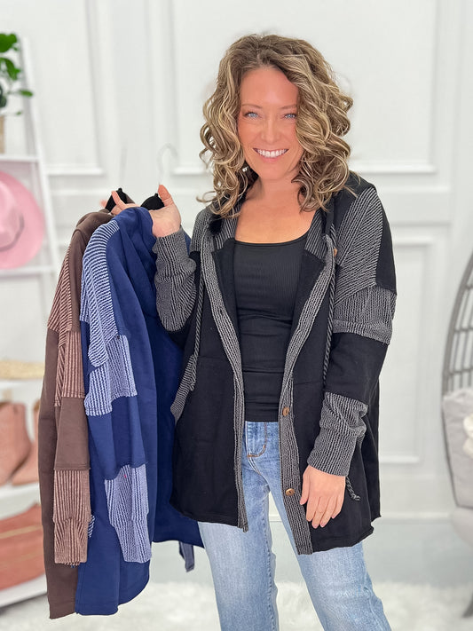 On Repeat Hooded Button Up