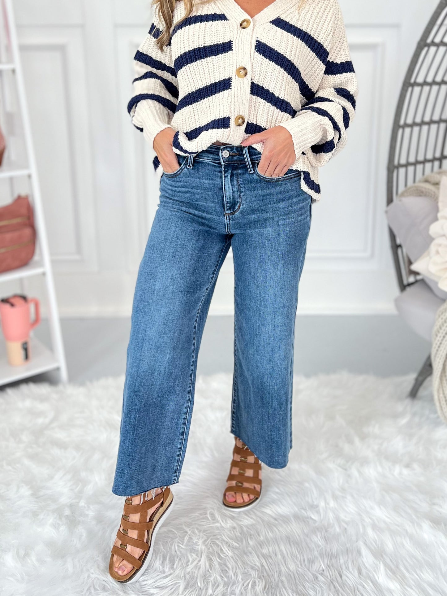 Fray Spirit - Judy Blue Raw Hem Cropped Wide Leg Jean