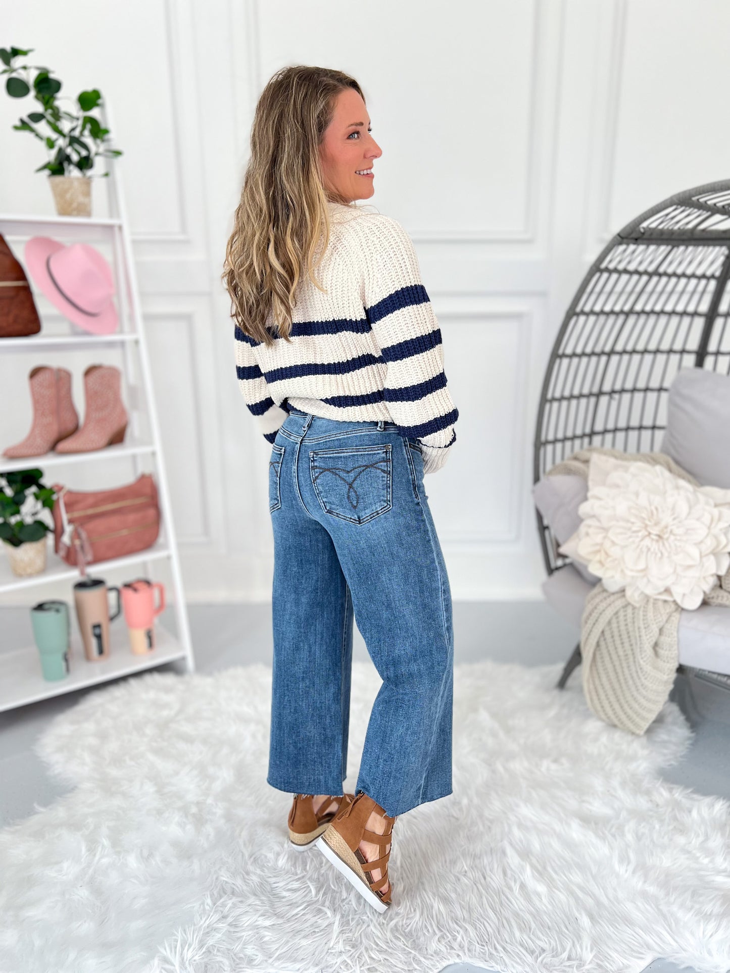 Fray Spirit - Judy Blue Raw Hem Cropped Wide Leg Jean