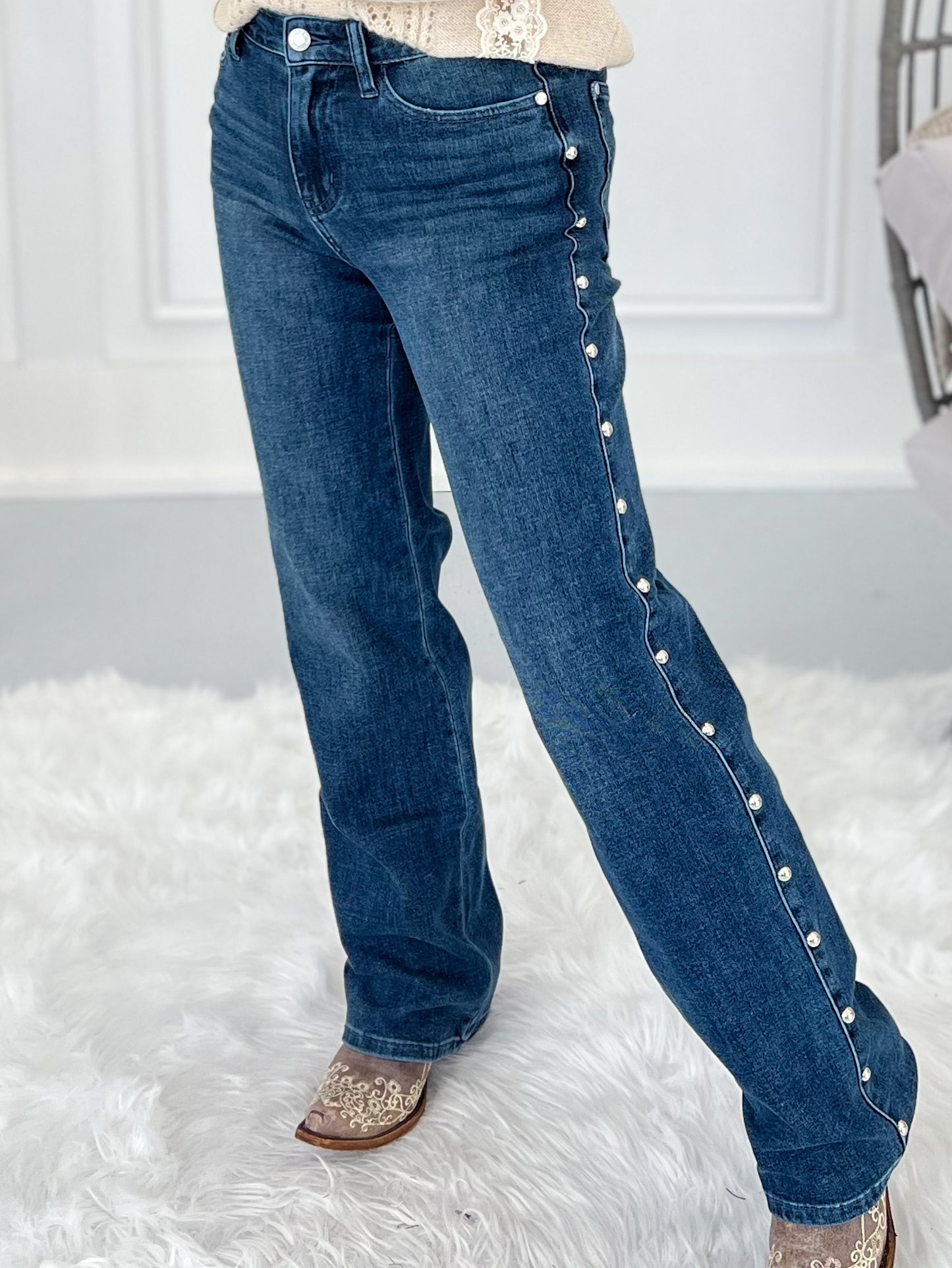 What A Stud - Judy Blue Stud Detail Straight Leg Jean