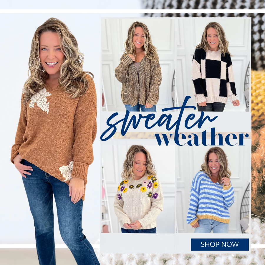 Style Worth Falling For fall fashion โ cozy sweaters, denim, and chic boutique styles in autumn colors.