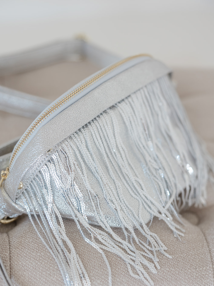 Metallic Removeable Fringe Bum Bag - Silver  - Final Sale