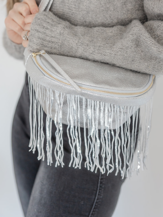 Metallic Removeable Fringe Bum Bag - Silver  - Final Sale