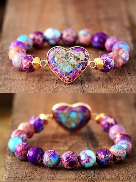 Handmade Purple Jasper Love Bead Bracelet