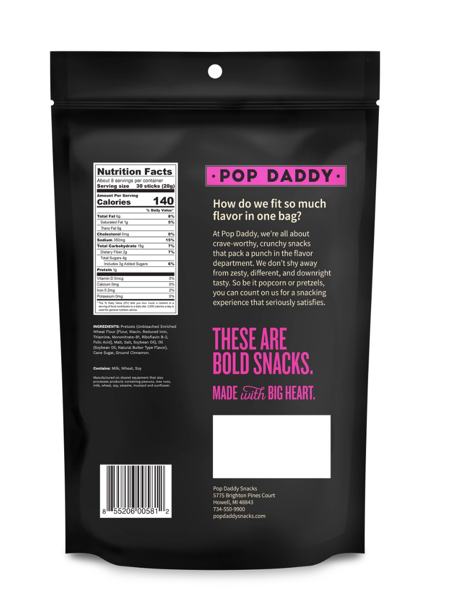 7.5oz Pop Daddy Pretzels - Cinnamon Sugar