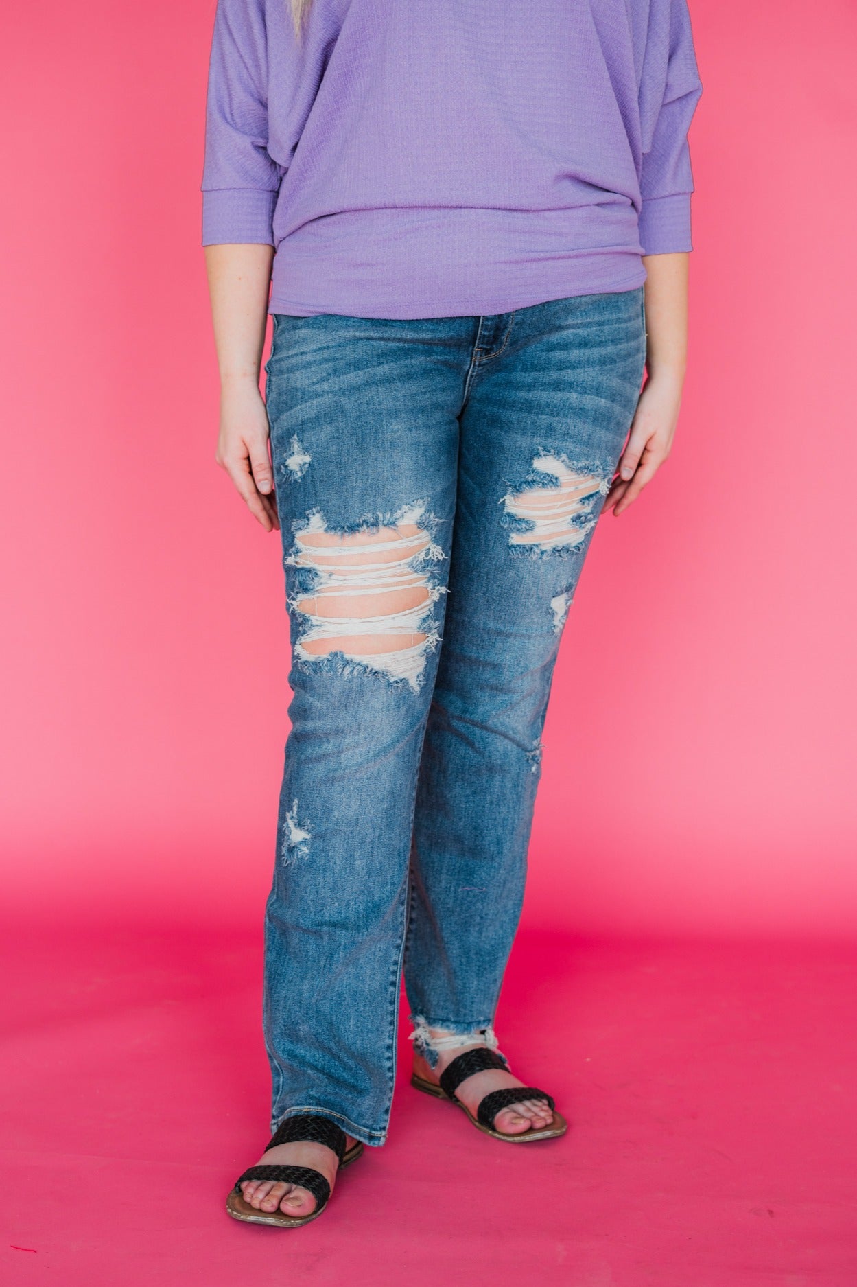 Laid Back Babe - Judy Blue Heavy Destroy Straight Jeans