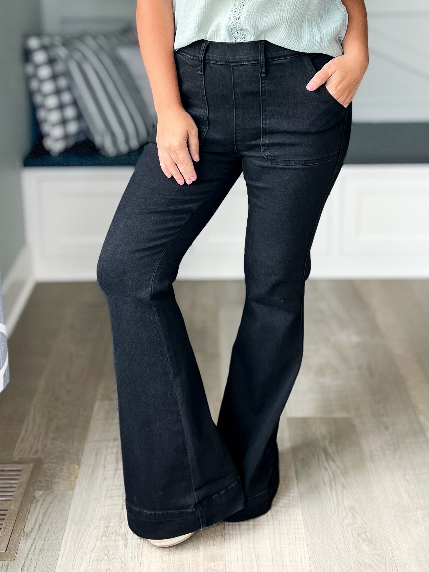 Black Magic - Judy Blue Pull On Waist Trouser Flare Jeans