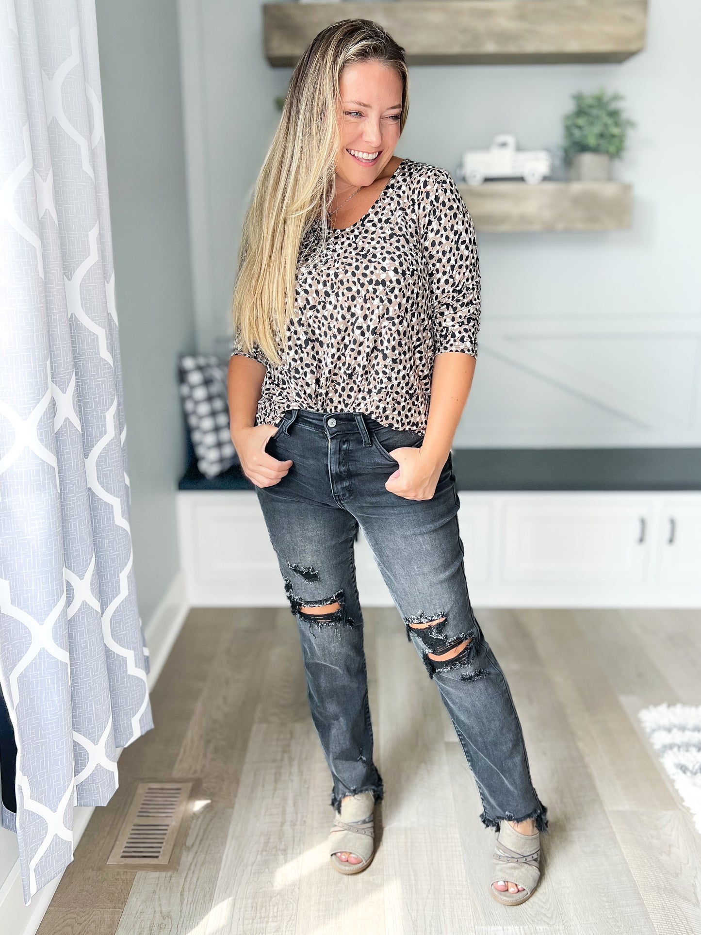 Judy Blue Destroyed Shark Bite Hem Boyfriend Jeans
