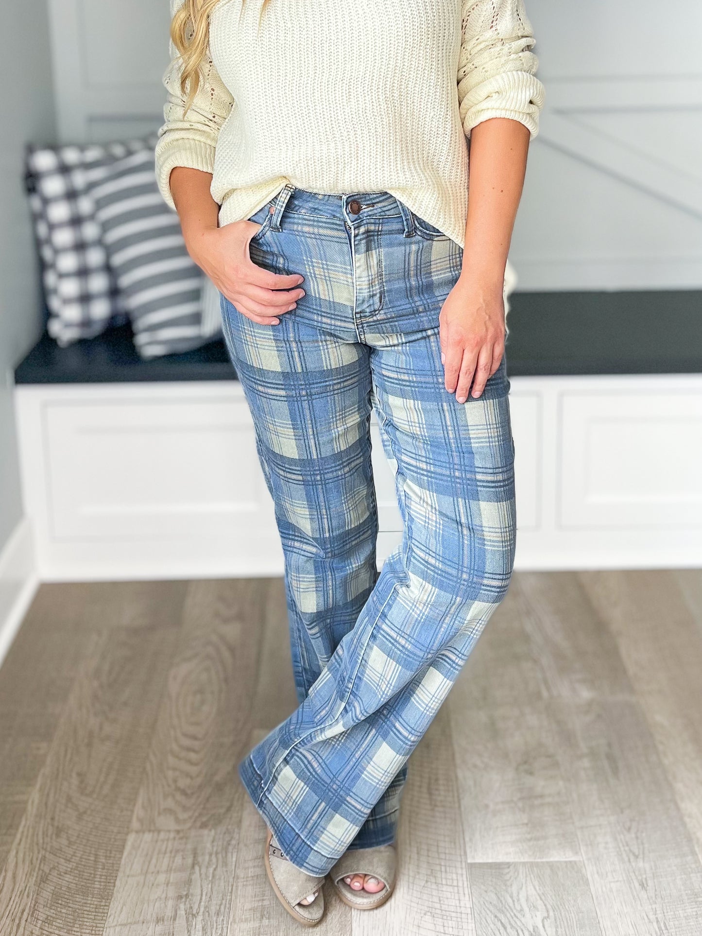 Judy Blue Vintage Look Plaid Straight Jeans