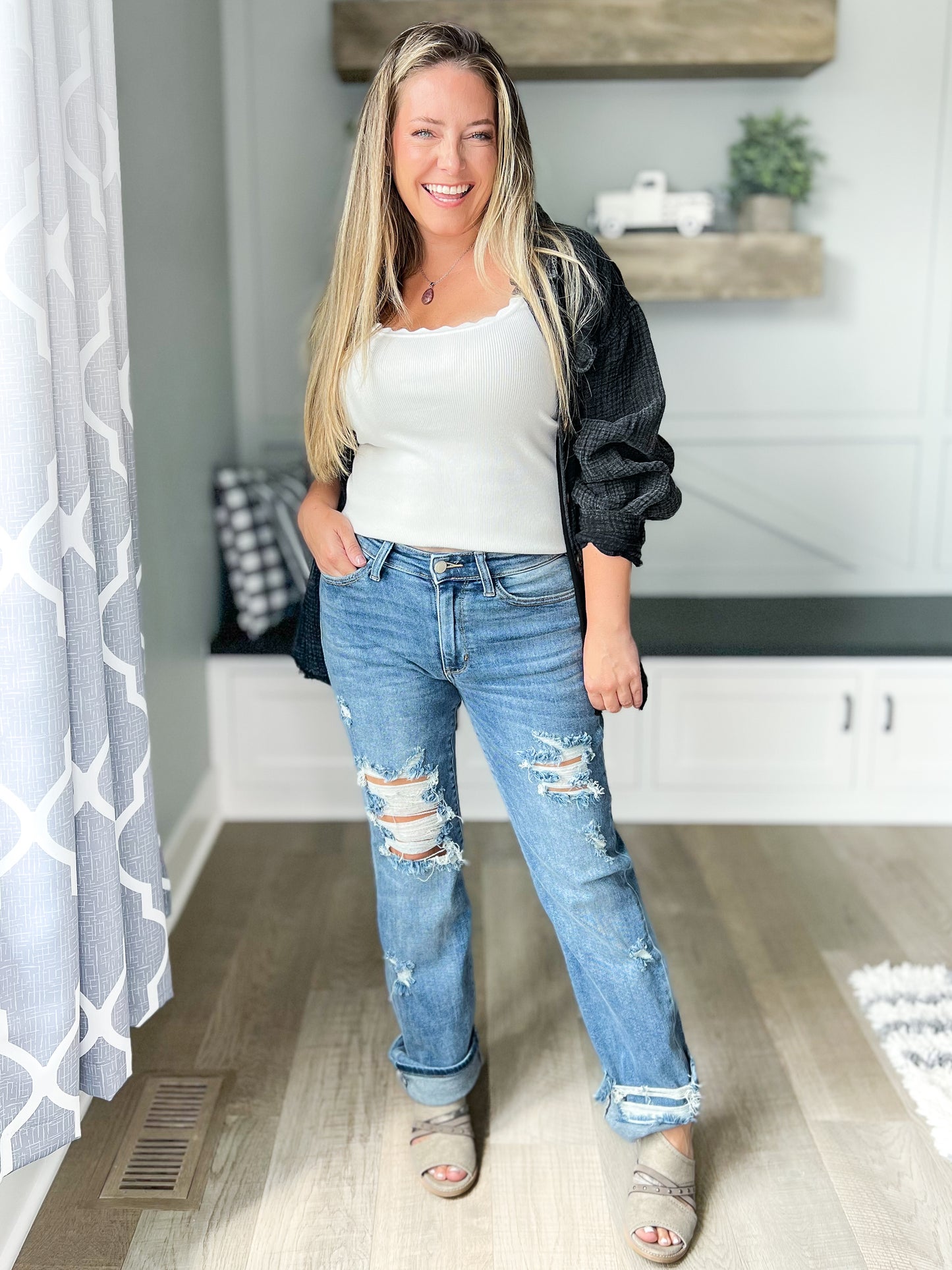 Laid Back Babe - Judy Blue Heavy Destroy Straight Jeans