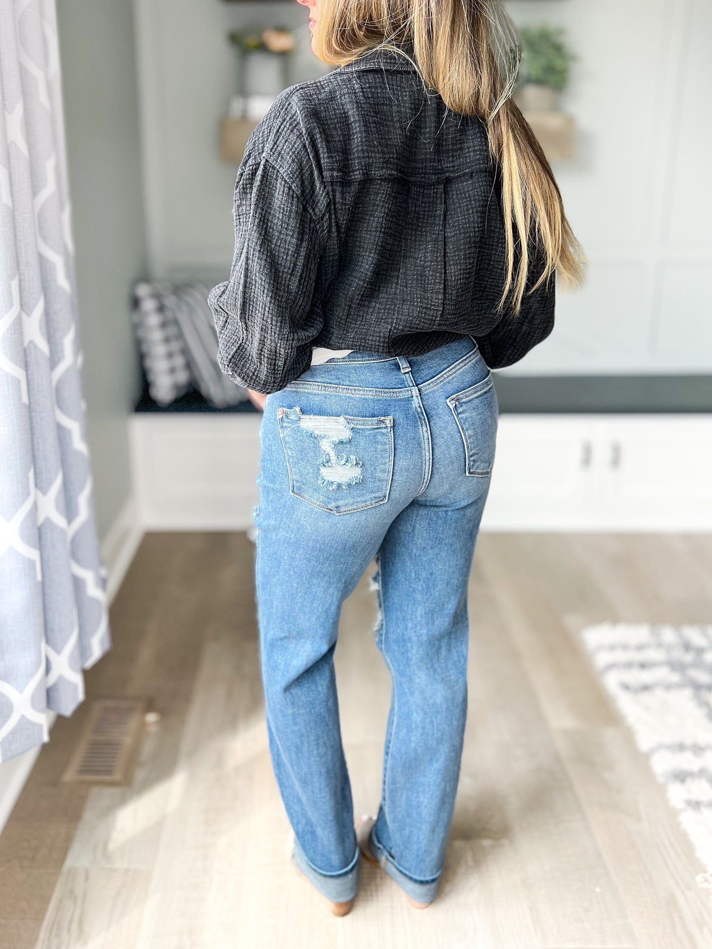 Laid Back Babe - Judy Blue Heavy Destroy Straight Jeans