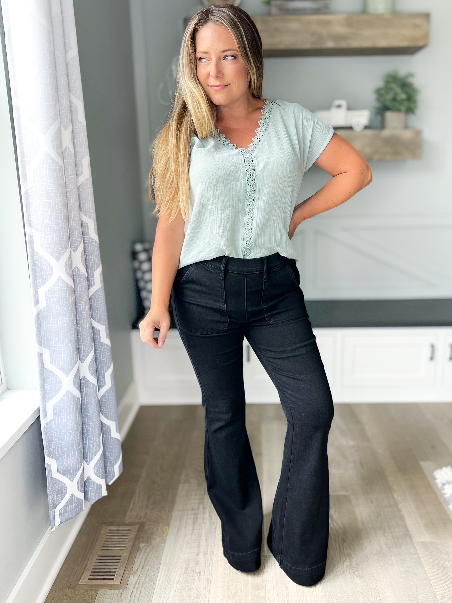 Black Magic - Judy Blue Pull On Waist Trouser Flare Jeans