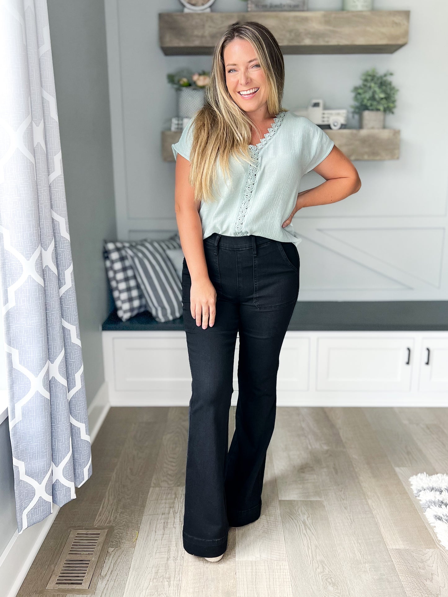 Black Magic - Judy Blue Pull On Waist Trouser Flare Jeans