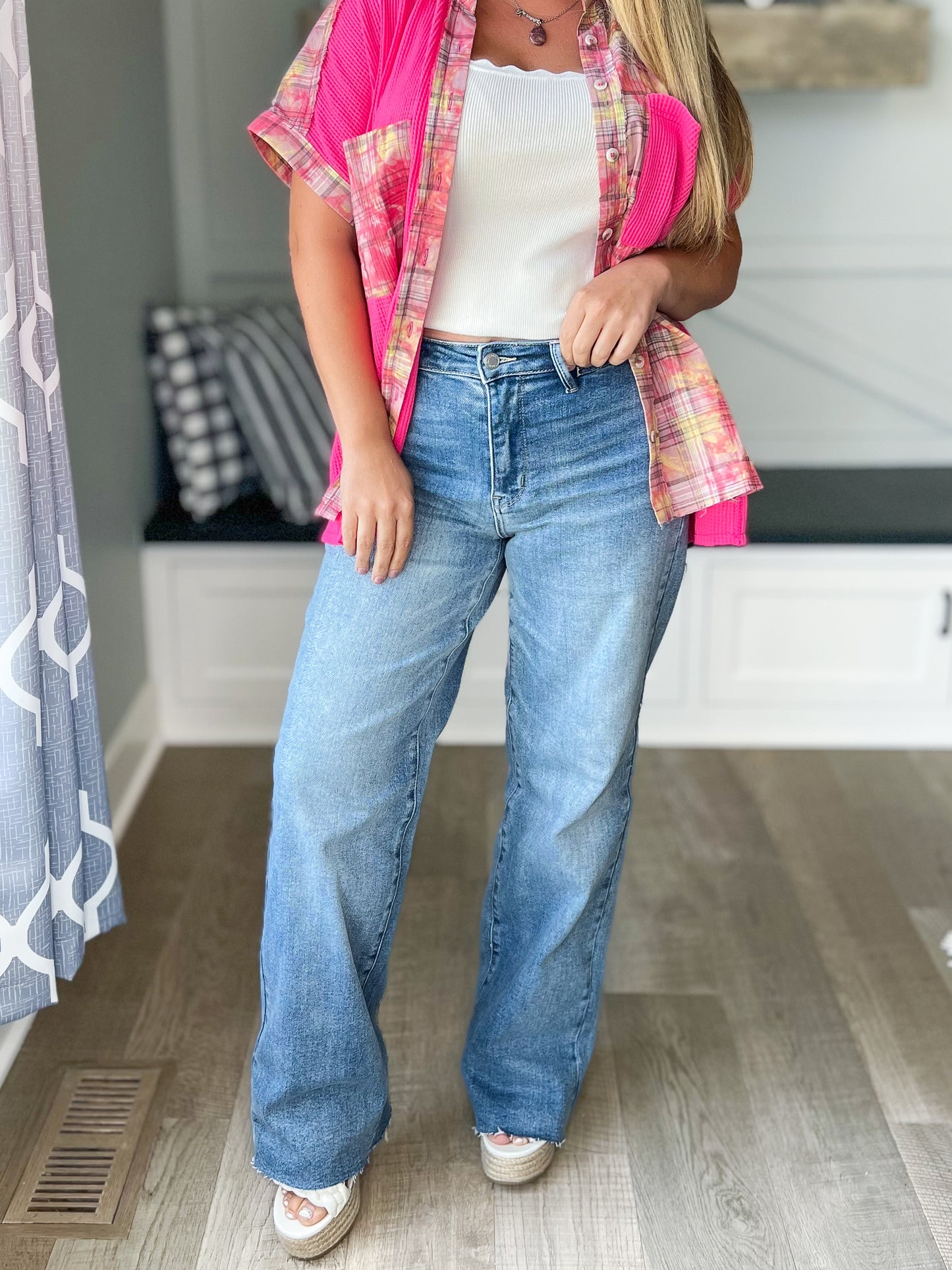 Behind Blue Eyes - Judy blue Raw Hem Wide Trouser Jeans