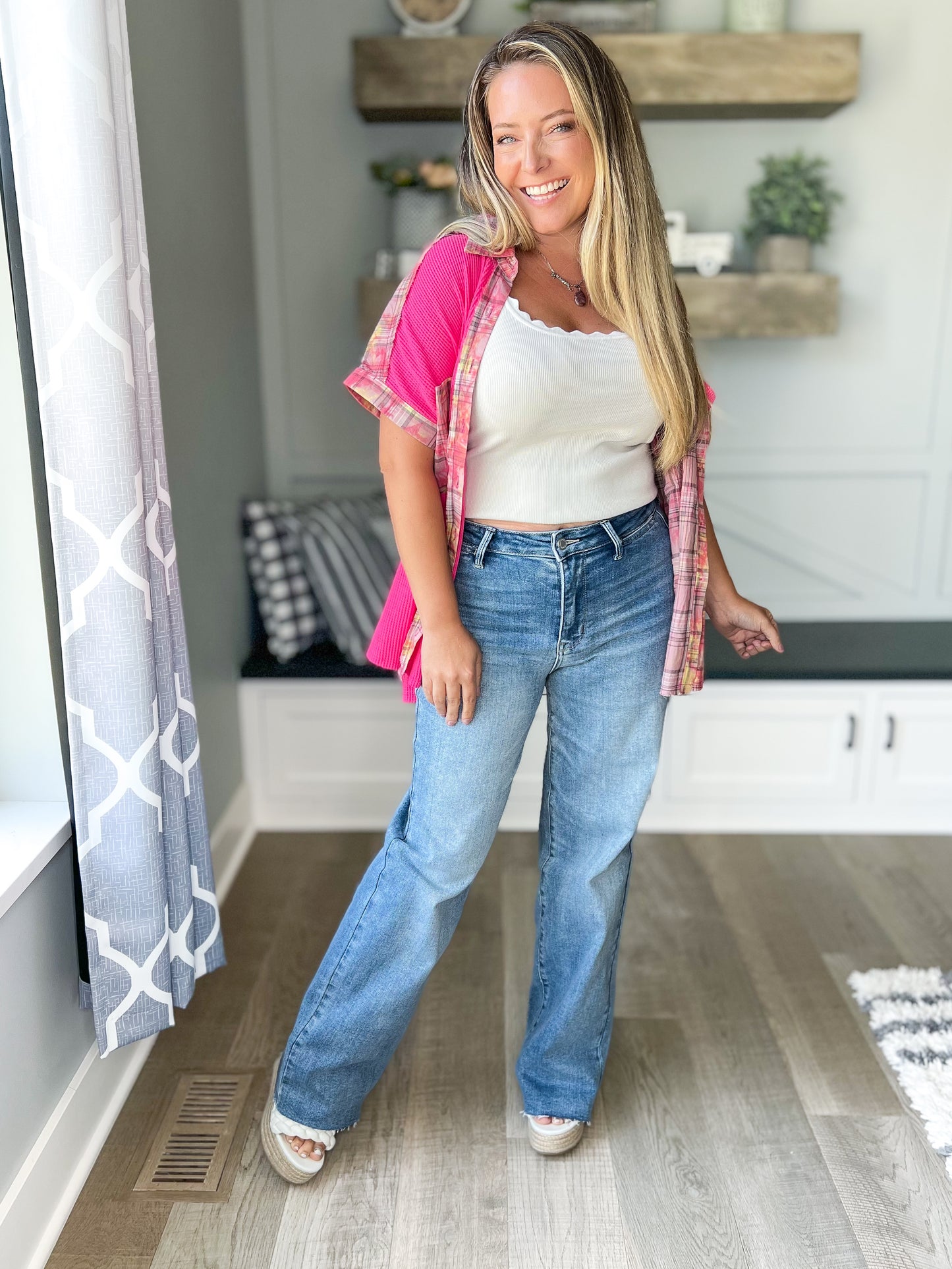 Behind Blue Eyes - Judy blue Raw Hem Wide Trouser Jeans