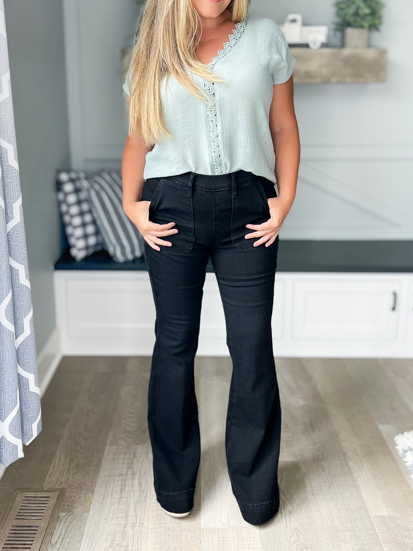 Black Magic - Judy Blue Pull On Waist Trouser Flare Jeans