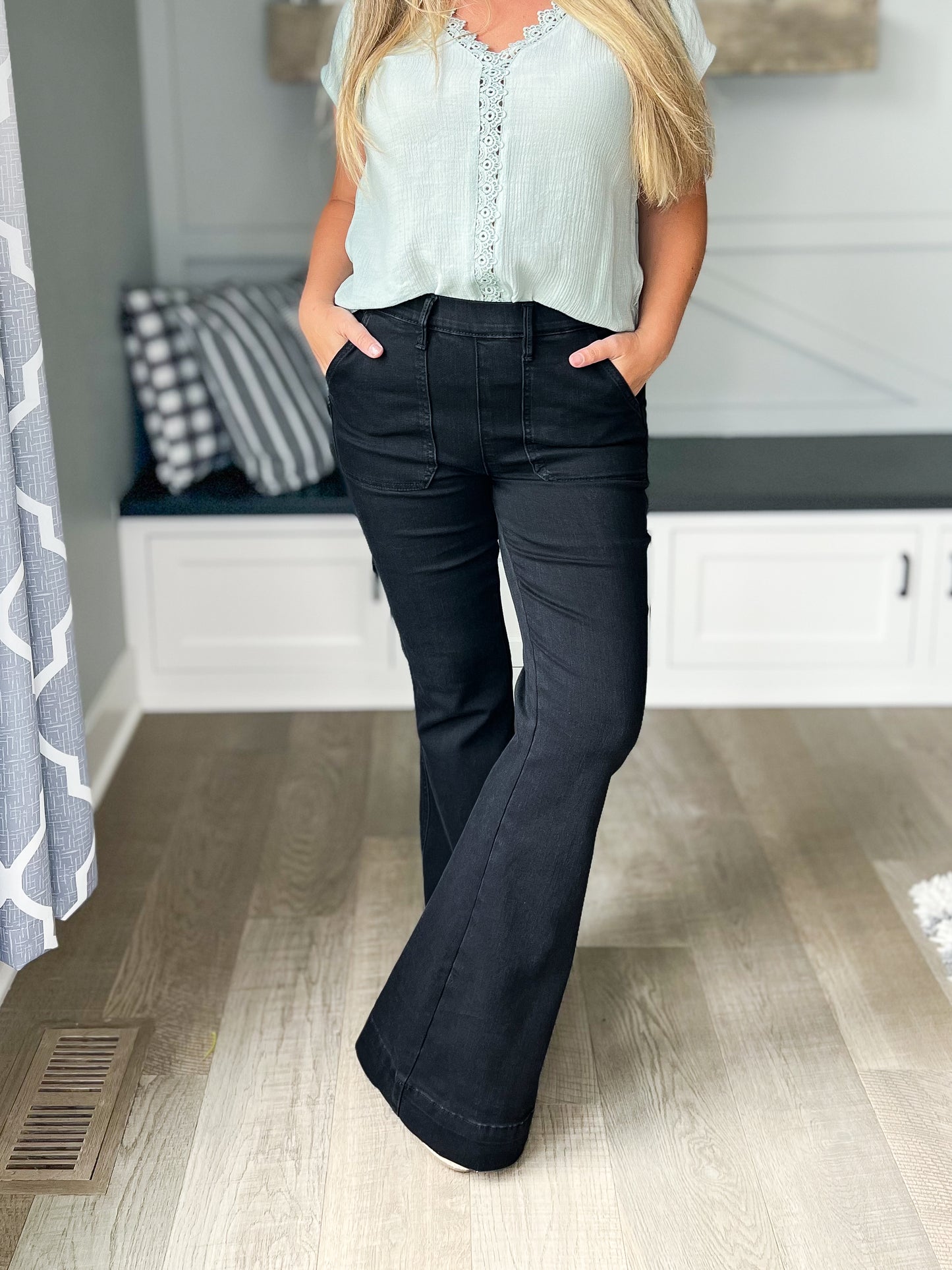 Black Magic - Judy Blue Pull On Waist Trouser Flare Jeans