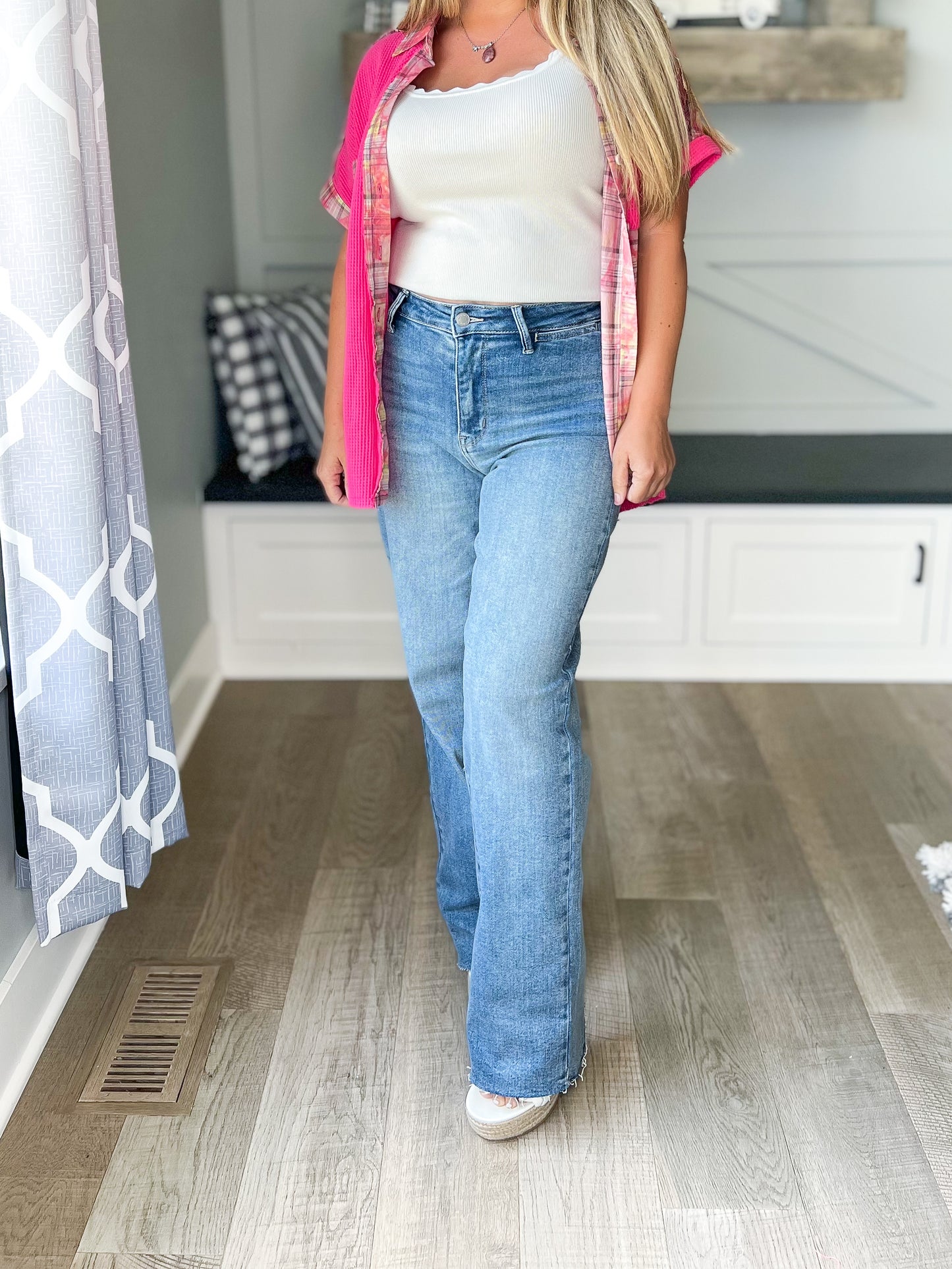 Behind Blue Eyes - Judy blue Raw Hem Wide Trouser Jeans