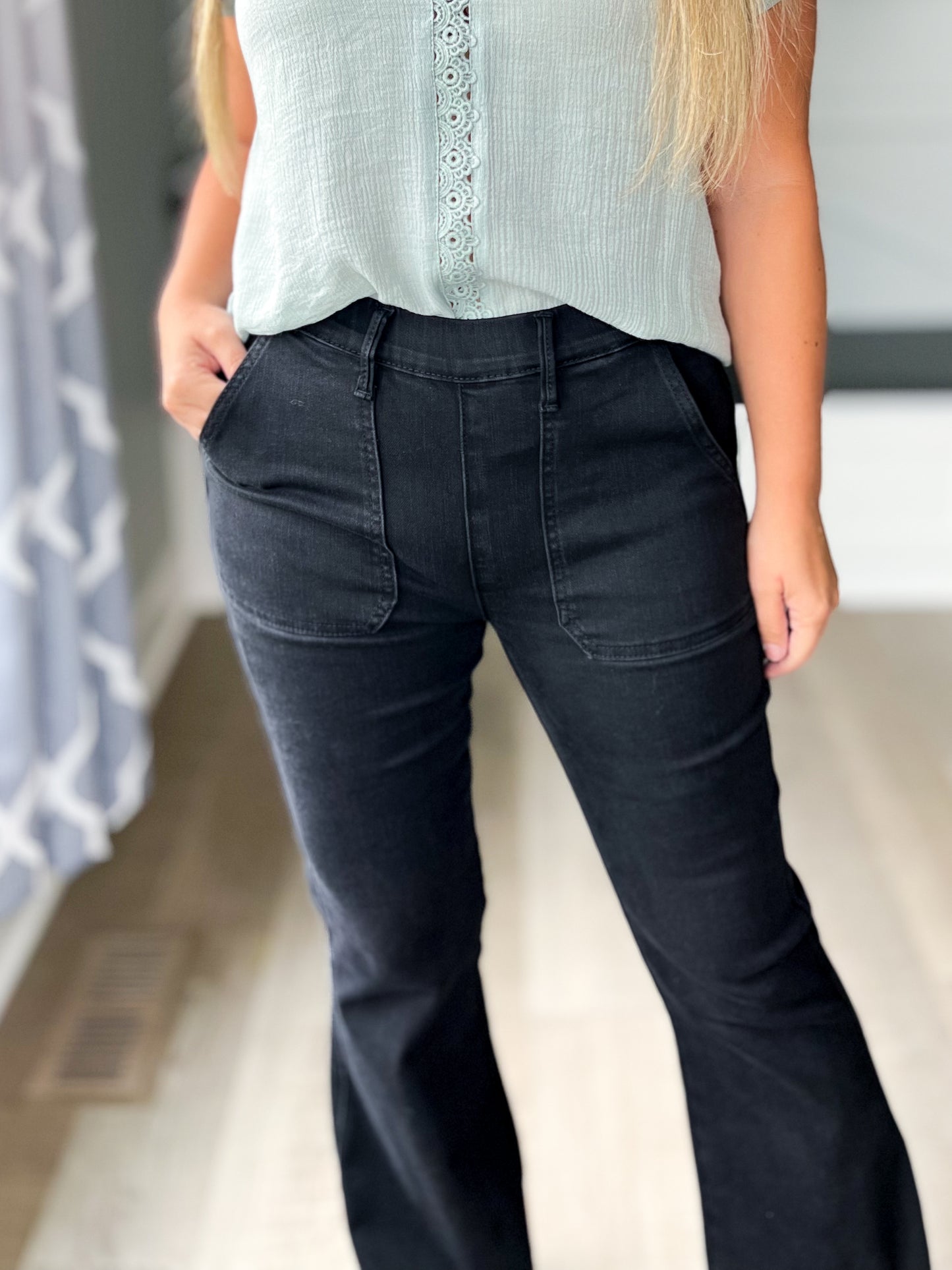 Black Magic - Judy Blue Pull On Waist Trouser Flare Jeans